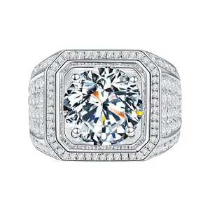 Luxuriöser S925 Sterlingsilber Ring mit rundem Moissanit und Pavé-Diamanten