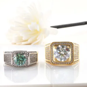 Luxuriöser S925 Sterlingsilber Moissanit Ring Für Herren Dominanter Quadratischer Pave Sternenhimmel Modeschmuck Trauring Mit Rosa Blau Grün Gelb Stein