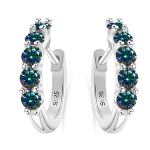 S925 sterling silver hoop earrings featuring peacock blue gradient moissanite stones