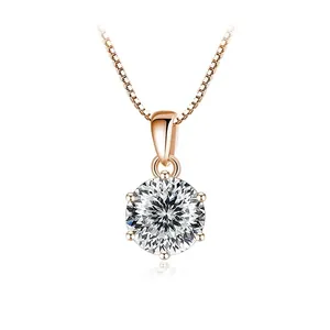 925 Sterling Silver 1 Carat Moissanite Pendant Necklace For Women Round Brilliant Cut Six-Claw Solitaire Box Chain Jewelry