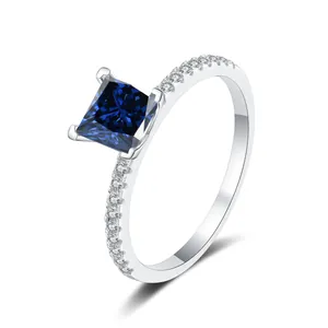 S925 Sterlingsilber Prinzess-Schliff Moissanit Ring Luxus Quadratisch Bunte Edelstein Eingelegt Hochzeit Jubiläum Fingerring Schmuck