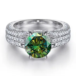 Luxe 925 Sterling Zilveren Moissanite Ring Voor Vrouwen Rond Geslepen Sprankelend Pavé Gezet Bruiloft Verloving Sieraden Cadeau