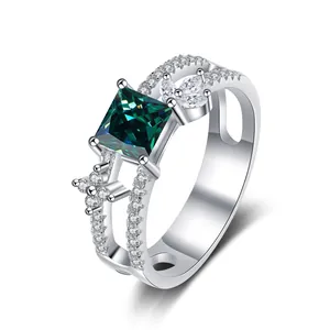 Luxus 925 Sterlingsilber Prinzess-Schliff Quadratischer Moissanit Ring Damen Mode Doppelter Geteilter Schaft Verlobung Hochzeit Schmuck