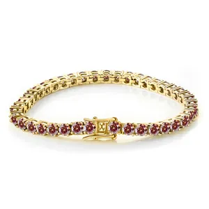 Luxury 5mm gold plated silver tennis bracelet with vibrant pink moissanite and box clasp