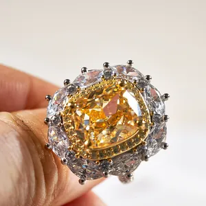Luxurious 8-carat cushion-cut yellow diamond ring in sterling silver with floral halo