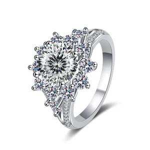 Luxus 925 Sterlingsilber Ring Für Damen Rundschliff Moissanit Blume Sonnenblume Ring Platiniert Zirkonia Hochzeit Bankett Schmuck Geschenk