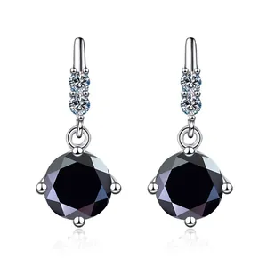 Κρεμαστά σκουλαρίκια από ασήμι 925 με μαύρο moissanite και καθαρούς διακοσμητικούς λίθους