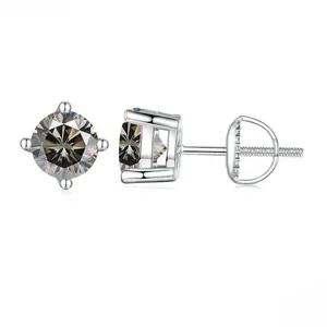 Klassische S925 Sterlingsilber Ohrstecker mit runden grünen Moissanit-Steinen in Krappenfassung
