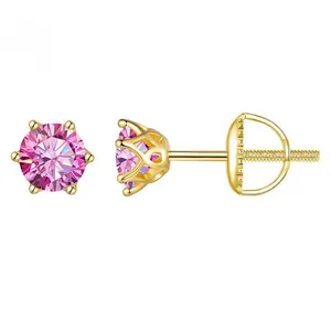 Elegant 18K gold plated S925 sterling silver stud earrings with pink moissanite stones