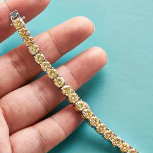 3mm gelbes Moissanit-Tennisarmband in Silberfassung mit strahlendem Funkeln und Feuer