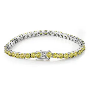 Βραχιόλι τένις moissanite κίτρινο λεμόνι 3mm σε ασήμι με κούμπωμα ασφαλείας