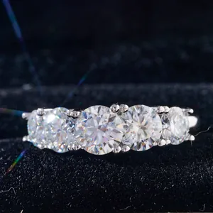 S925 Sterling Silber Moissanit Fünf Sterne Strahlkraft Ring D Farbe Rundschliff Simulierter Diamant Reihe Ring Für Damen Hochzeit Schmuck