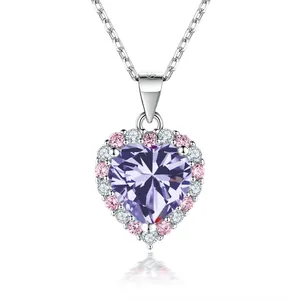 2ct heart-shaped purple moissanite necklace in S925 sterling silver with GRA certificate