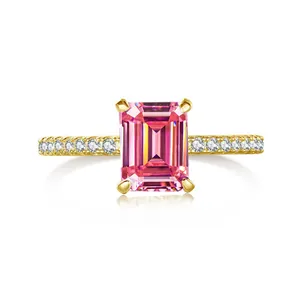 2ct emerald cut pink moissanite ring in S925 silver with sparkling pavé side stones
