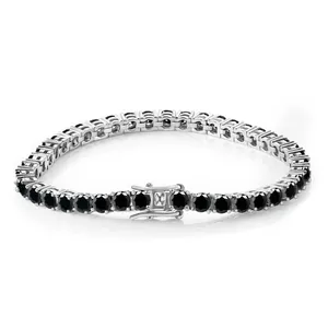 Classic 4mm black moissanite tennis bracelet in S925 silver with a secure double lock