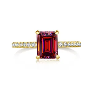2ct emerald cut pink moissanite engagement ring in S925 silver with side accent stones