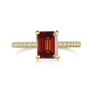 2ct pink emerald cut moissanite ring in 18K gold plated S925 sterling silver band