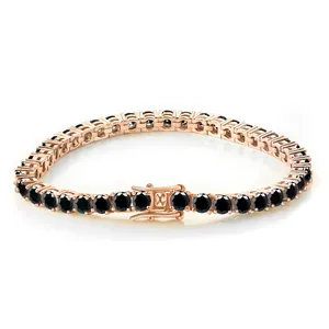Classic rose gold tennis bracelet with 4mm round black moissanite and secure clasp
