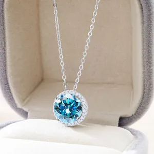 925 Sterlingsilber 5 Karat Moissanit Anhänger Halskette Für Damen Rundschliff Halo Fassung Halskette Mit GRA Zertifikat