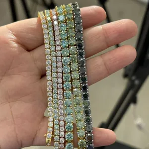 Bracelets tennis en moissanite bleu mer 3MM avec finitions argentées et dorées