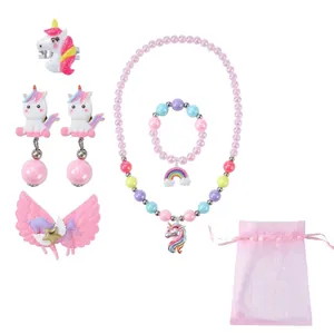 5-piece kids colorful beaded unicorn jewelry set with necklace bracelet and gift bag