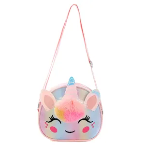 Detail of unicorn crossbody bag with glitter rainbow texture and 3D ears