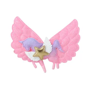 Cute pink glitter unicorn plush cosmetic bag with golden star and white wings