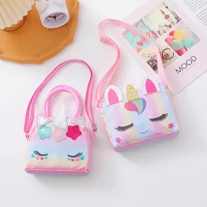 Rainbow sequin unicorn crossbody bags for kids with 3D ears and gradient colors