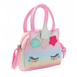 Glitter rainbow unicorn toddler crossbody bag with sequin stars and adjustable strap