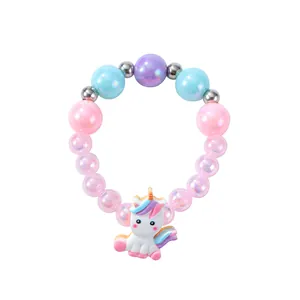 Kids colorful beaded unicorn bracelet with pink blue pearls and rainbow charm for girls