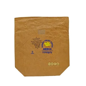 Brown Tyvek insulated lunch bag with Velcro closure and retro wrinkled paper texture