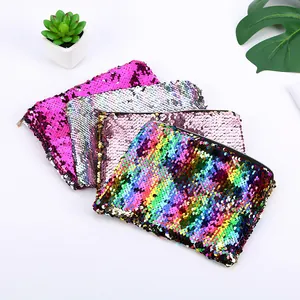Reversible Flip Sequin Pencil Case Cosmetic Bag Shiny Multicolor Sequin Makeup Pouch Stationery Organizer Bag For School Office