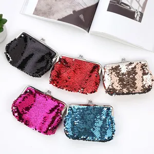 Portable Sequin Coin Purse Mini Kiss Lock Storage Bag Shiny Glitter Wallet For Earphones Data Cables Women Girls