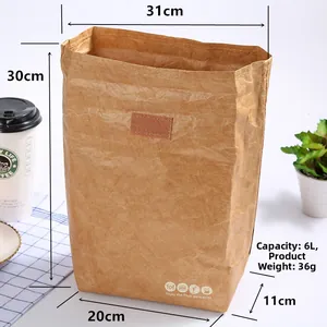 6L capacity brown kraft paper lunch bag with dimensions 31x30x11cm and Velcro closure
