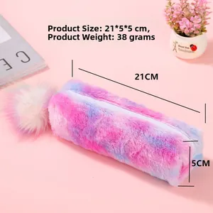 Estuche arcoíris de felpa con pompón grande, tamaño 21x5x5cm y peso 38g para estudiantes