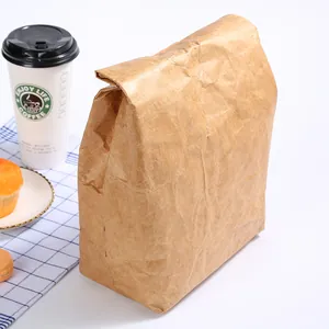 Detail of Tyvek insulated picnic bag with aluminum foil lining and retro brown texture