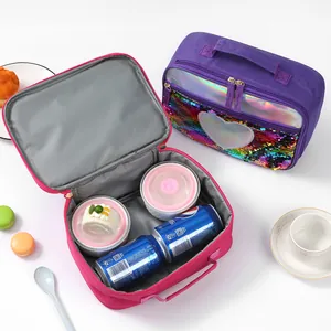 Detail of insulated lunch bag with aluminum foil lining and spacious storage