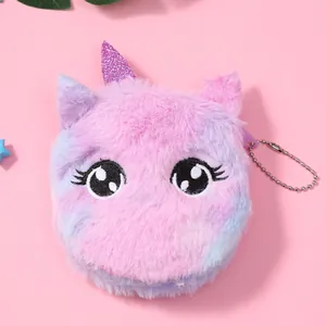 Unicorn plush coin purse with gradient pink fur and sequins for girls