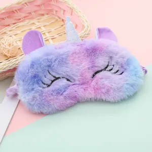 Cute unicorn plush sleep mask with purple-blue gradient and silver sequined horn