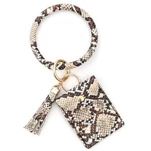 Snake print keychain wristlet with O-ring, card holder and tassel charm set