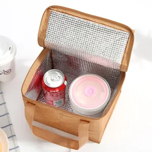 Detail view of large capacity insulated lunch bag with aluminum foil interior and handles