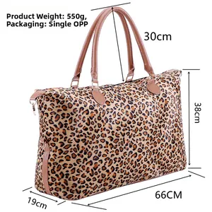 Bolso de viaje con estampado leopardo medidas 66x38x19cm y peso del producto 550g