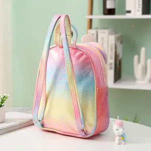 Rainbow laser backpack with bow and unicorn ears for girls' kindergarten school bag