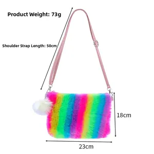 Regenbogen-Plüschtasche 23x18cm mit 73g Gewicht und weichem rosa Schultergurt-Detail
