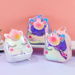 Holographic unicorn mini backpacks for girls in shimmering white pink and purple colors