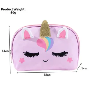 Detailed view of unicorn pencil case with 18x14x5cm dimensions and lightweight design