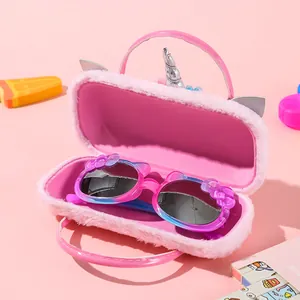 Pink plush unicorn eyewear case and gradient cat-ear sunglasses for kids