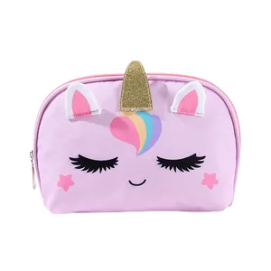 Cute purple unicorn pencil case with glitter horn and 3D ears for students