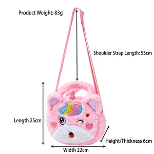 Sac bandoulière licorne en peluche rose avec broderie arc-en-ciel et bandoulière