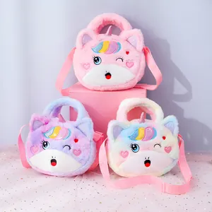 Sac Bandoulière Licorne en Peluche Mignon pour Enfants Dessin Animé Arc-en-ciel Sac Messager en Fausse Fourrure Avec Bandoulière Réglable Sac à Main Souple Cadeau Fille